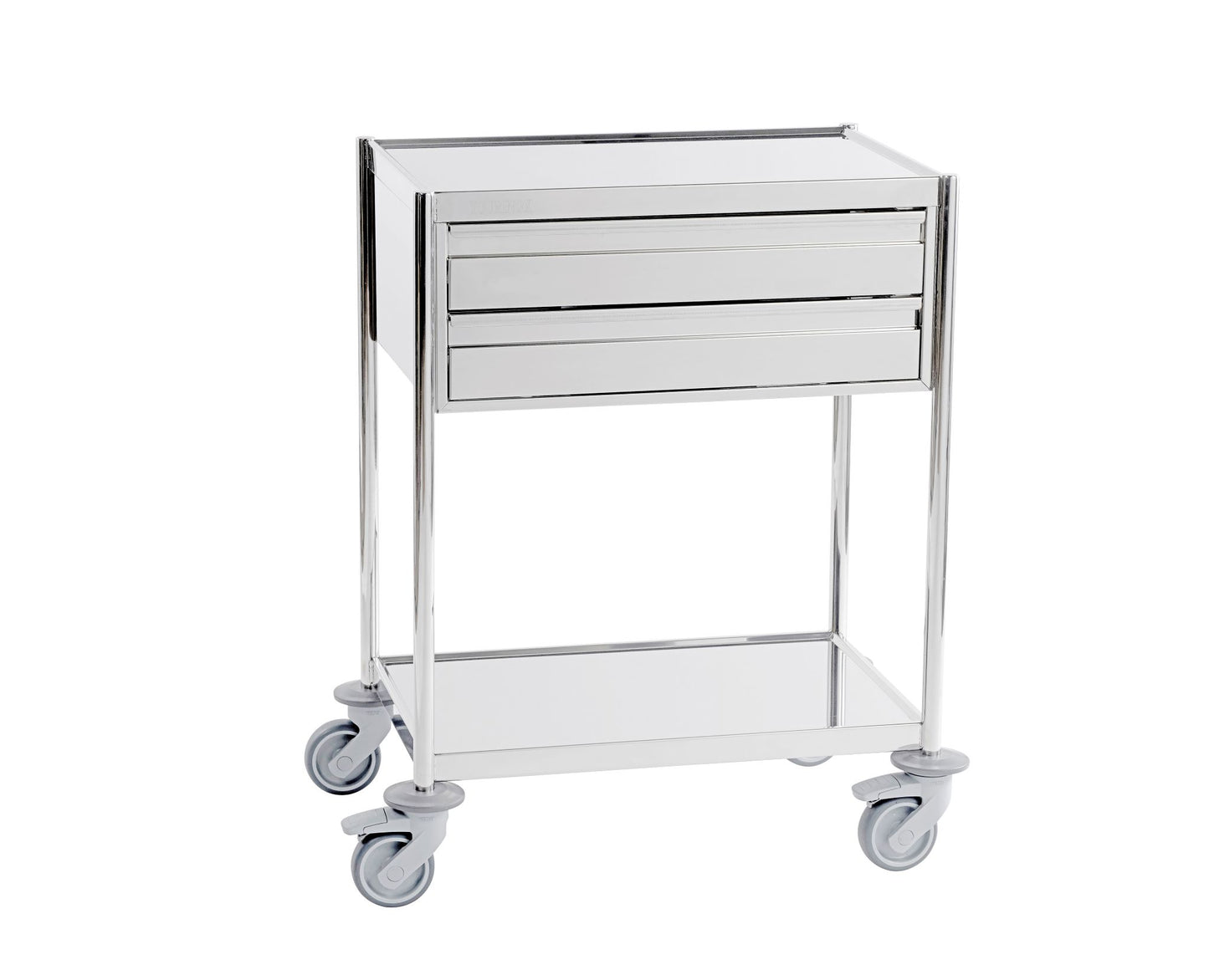 Guéridons inox 2 plateaux sans poignée bords relevés