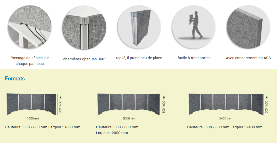 Séparateurs de bureaux mobiles acoustiques H 600 mm - DIVI Smart