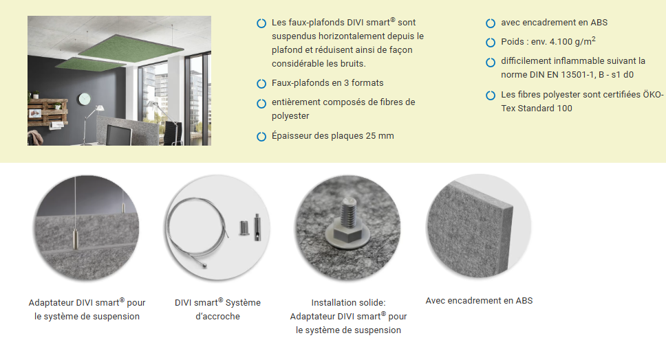 Panneaux suspendus acoustiques - Faux-plafond - DIVI Smart