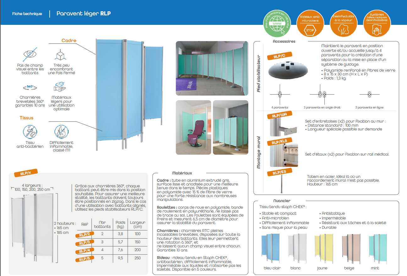 paravent léger pour l'intimité du patient dans le secteur médical