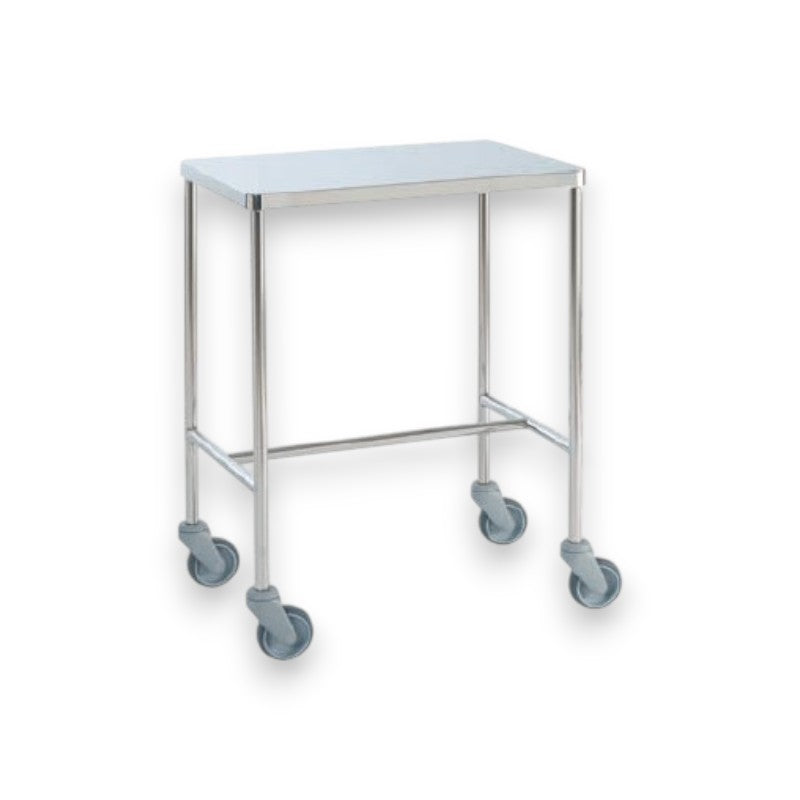 Tables à instruments inox angles arrondis - tubes ronds - 1 plateau