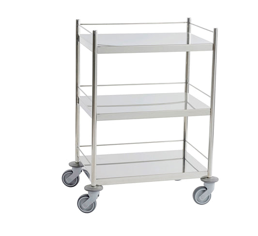 Guéridons inox 3 plateaux sans poignée bords tombés