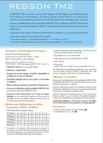 Détendeur REGSON TM2 OXAP 15 l/min à étrier AFNOR - O2